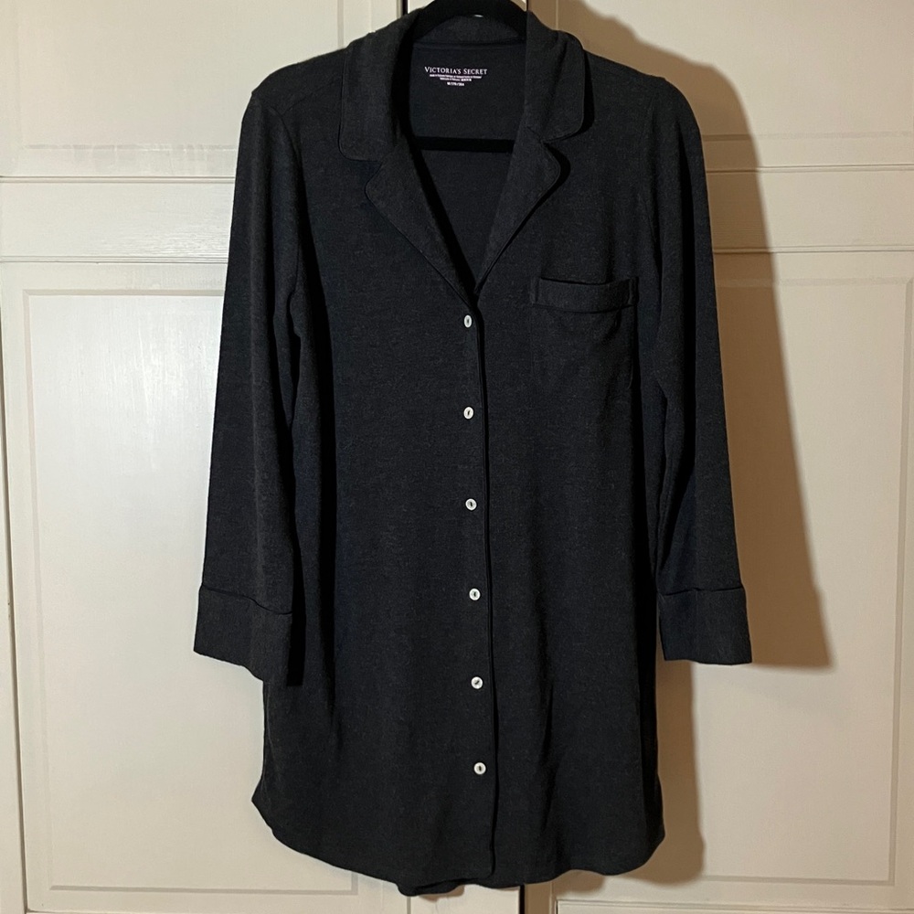Victoria's Secret Charcoal Button-Up Nightshirt Size M EUC
